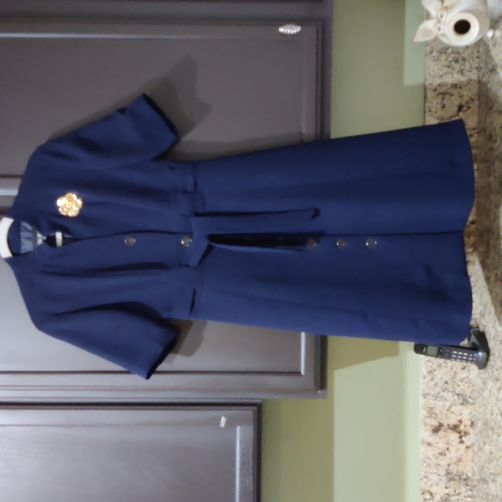 Classic Navy Belted Button-Front Women's Dress